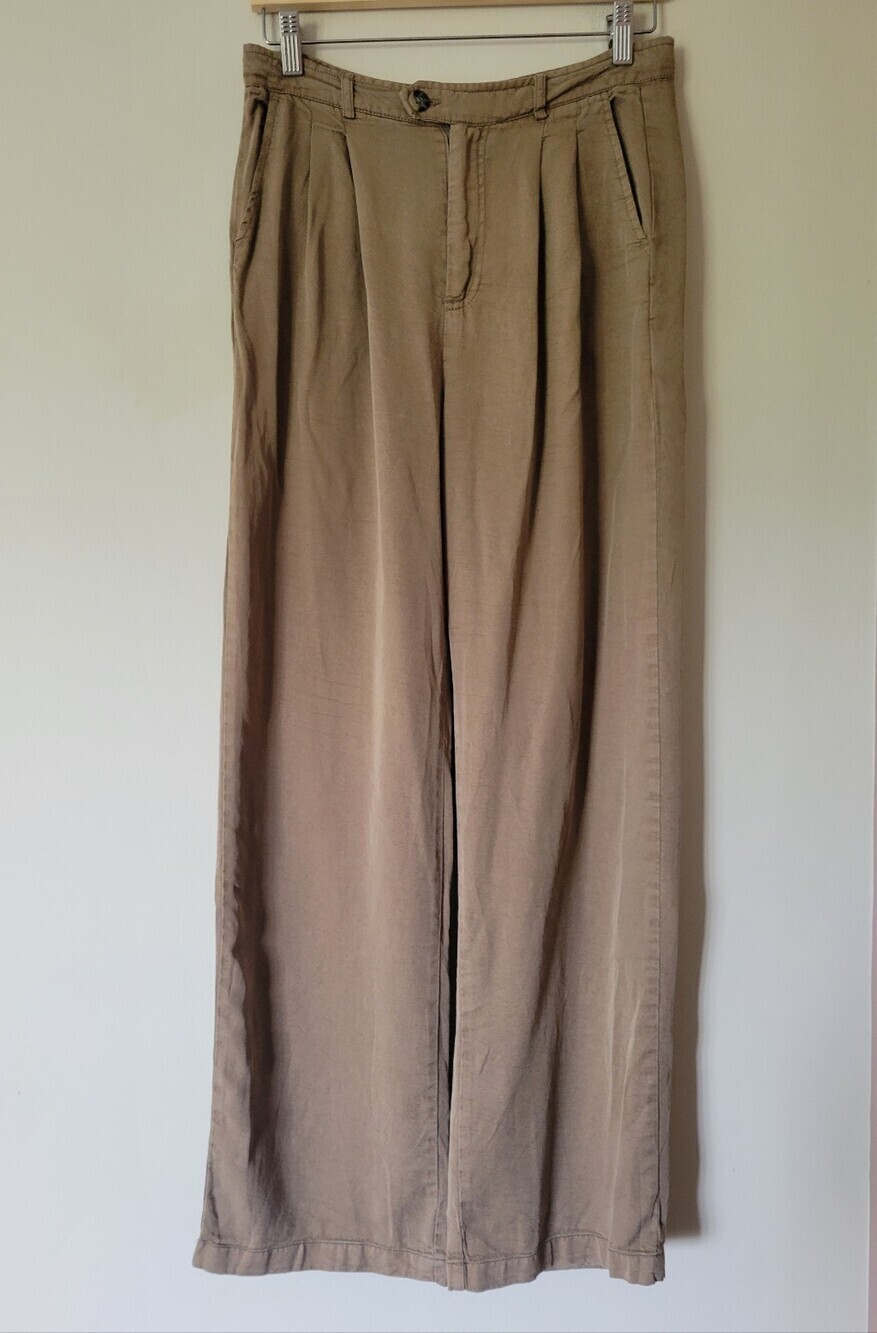 Weekend Los Angeles Wide Leg Tencel Pleated Trouser Pants Khaki Brown Medium